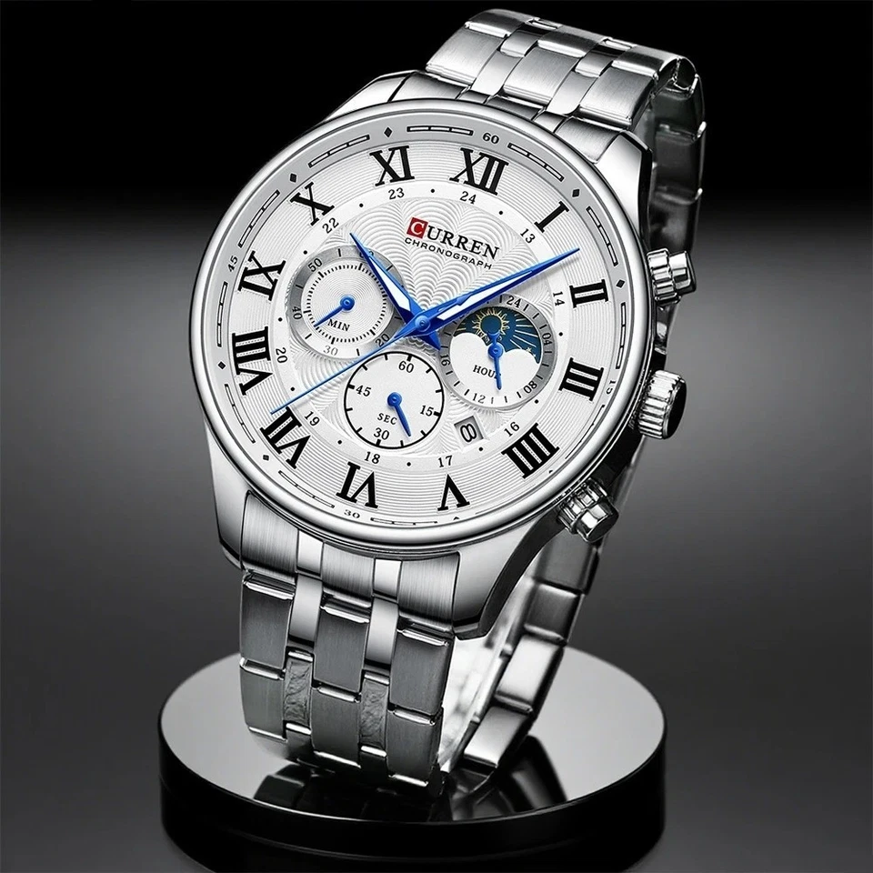 CURREN Herren Uhr Edelstahl Chronograph Business Luxus Quarz 3ATM Geschenk Box - Bild 1 von 4