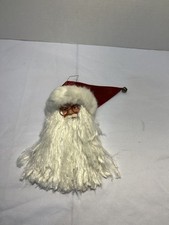 Vintage Hard Plastic / Rubber Santa Head Ornament Hat W/ Bell Glasses, Beard