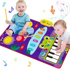 2-in-1 Baby Toddler Musical Piano Drum and Floor Play Mat Learning Toy Gift 1-4Y