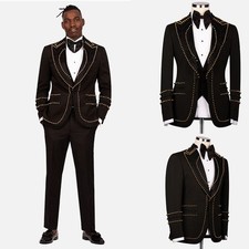 Business Men Suit Slim Fit Double Breasted Wedding Prom Groom Tuxedos Peak Lapel