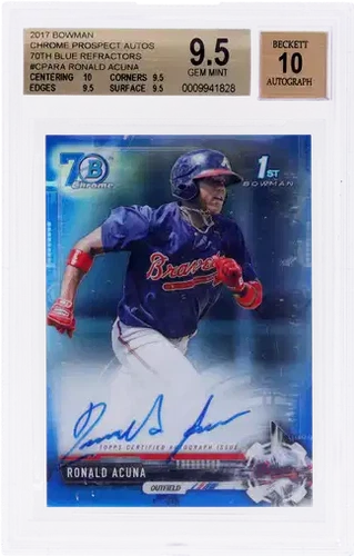 2017 Ronals Acuna Jr. BGS 9.5 10 Bowman Chrome Pros Auto Blue Refractor 70th