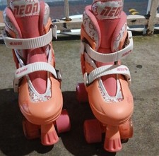 Neon Pink and Orange Light up Little Girl Roller Skates Size 3 to 6 Adjustable