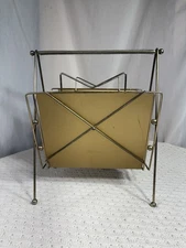 Mid Century Modern Atomic Magazine Rack Gold Tone 18" x 16" x 10"