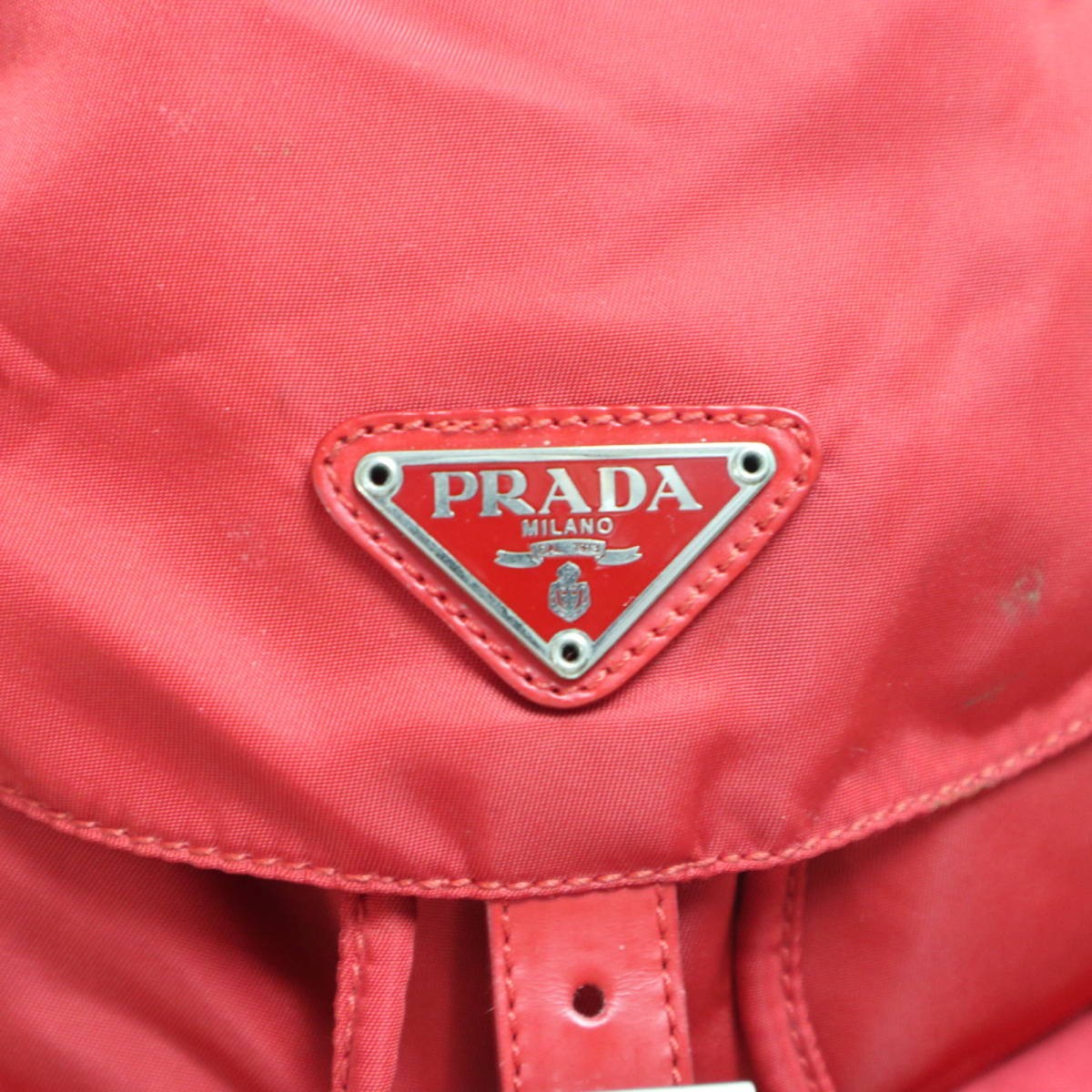 PRADA Logo Plate Nylon/Leather Mini Backpack Rucksack Red S2511