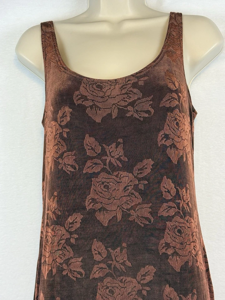 Maxi Vestido De Colección Y2K Gail Garner For All That Glitters Talla Med Slinky Cobre Rosas Foto 4 de 4