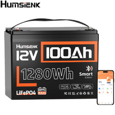 12V 100Ah Bluetooth LiFePO4 Lithium Battery 15000 Cycle Marine RV Off-Grid Solar