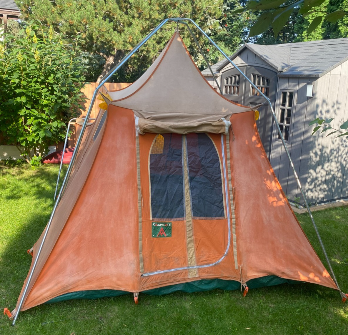 Vintage Camp Mate Canvas Tent Orange 7ft Tall 139x96in Poles