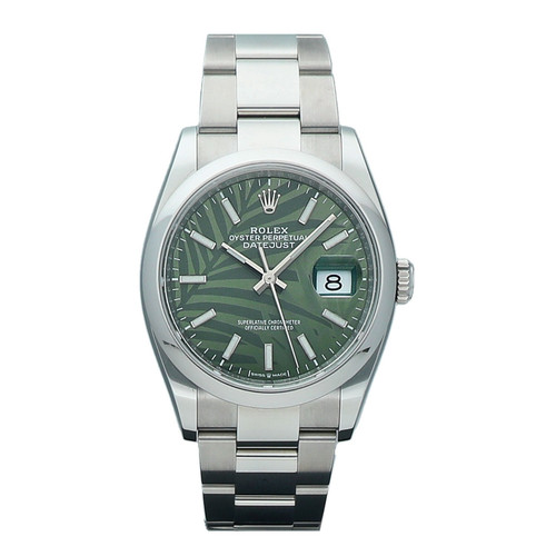 Rolex 126200 Datejust 36 Steel Green Palm Index Dial Automatic Wrist Watch 2022