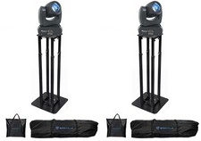 2 Rockville Rock Beam DC DJ Stage Pro Moving Head Lights 8 ft Black Totem Stands