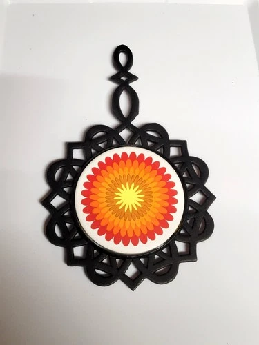 vintage 1970s psychedelic floral cast iron trivet and hot pad image 3