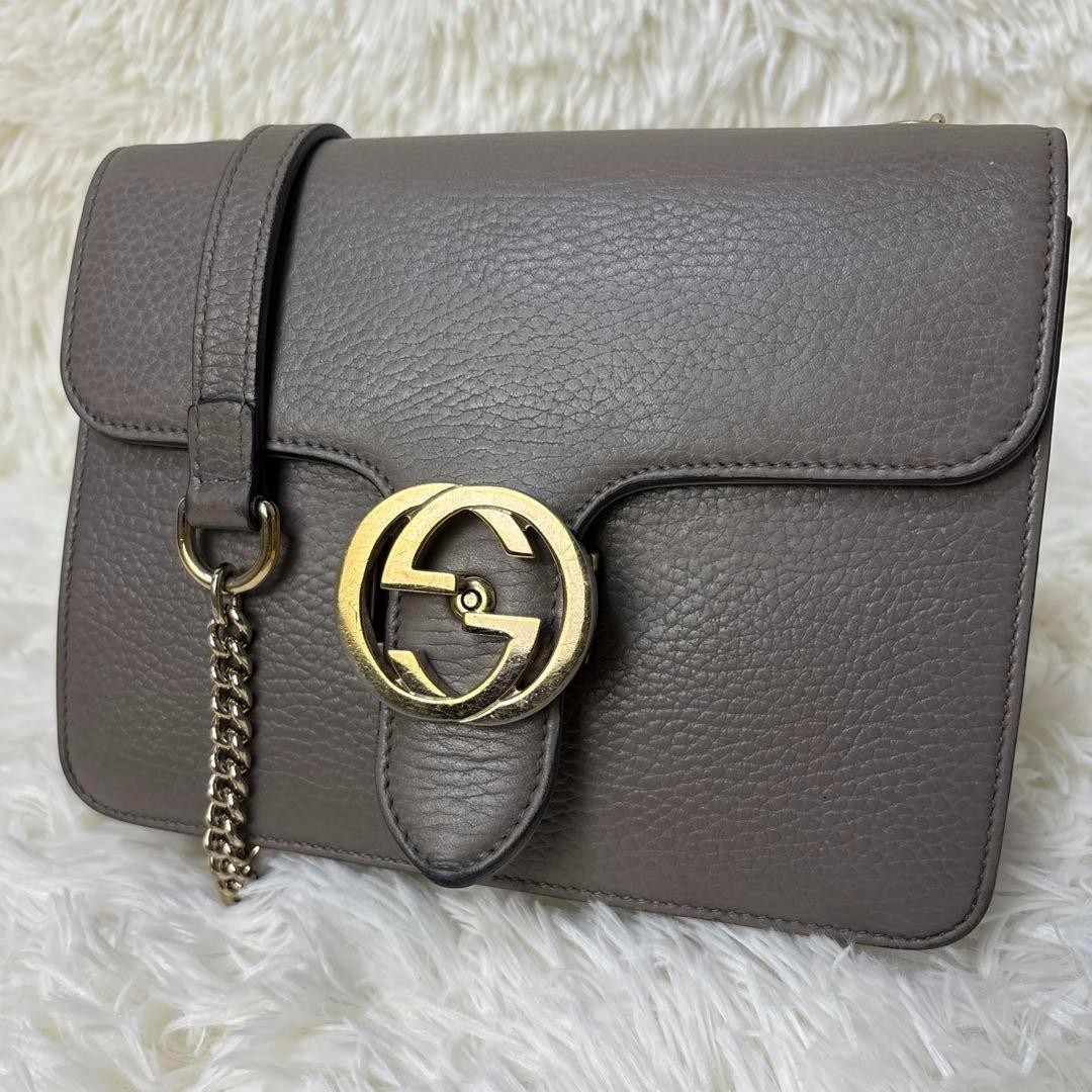 Gucci Grey Leather GG Monogram Shoulder Bag 15x8x2 Preowned