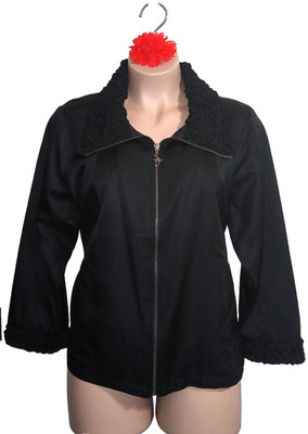 Susan Graver Women Jacket 2X Black Minimalist Solid Zip Up Pockets Scrunched