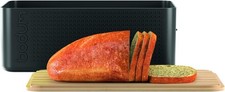 Image of Bodum Bistro Bread Box, Black, Large With Wooden Chopping Board Lid