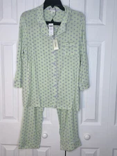 Soma Cool Nights Purple Dot Pistachio Long Sleeve Top Sz L, Pants Sz M NWT