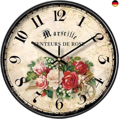 NUOVO 12 Zoll Garten Wanduhr Bunte Blumen Uhr Shabby Chic Floral Wanduhren