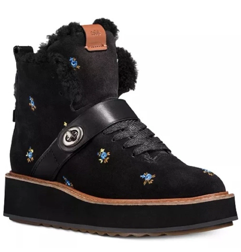 Coach Mujer City Hiker Negro Gamuza Floral Forro de Piel de Oveja Para Mujer EE. UU. 9 ~ G1419 Foto 2 de 4