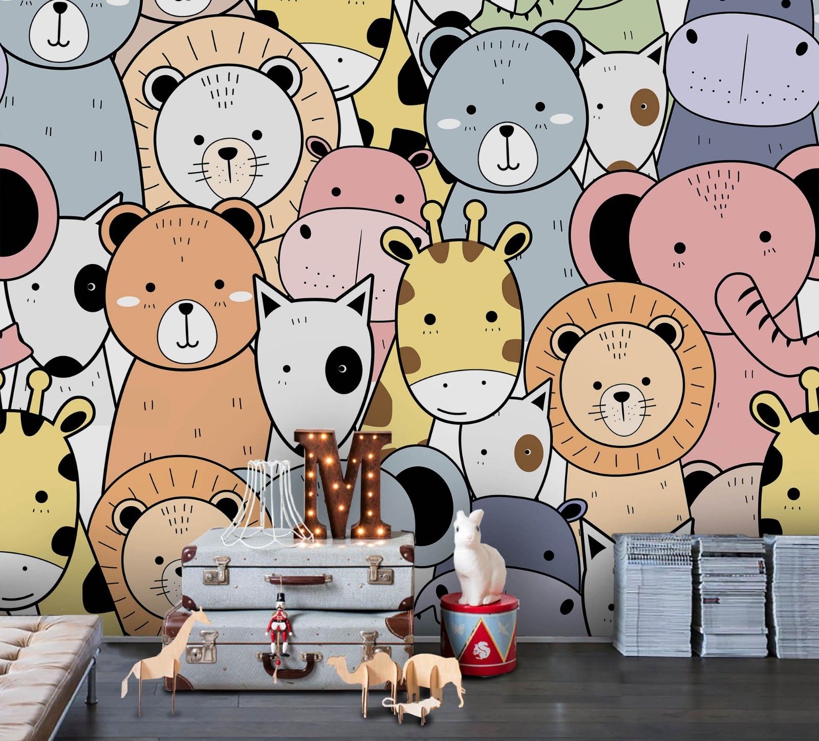 3D Animal Watercolor Pattern Wall Murals Wallpaper Murals Wall Sticker