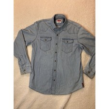 Wrangler Mens Long Sleeve Denim Western Shirt Light Wash Size M