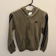 Adidas Kids Hoodie Medium 10-12 Brown Full Zip 3 Stripe Youth Jacket
