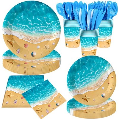 140Pcs, Beach Party Supplies Ocean Waves Tableware Set Summer Beach Birthday ...