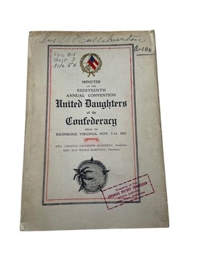 United Daughters Confederacy 1911 Annual Convention Minutes Richmond VA