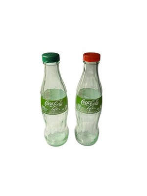 Coca Cola Life Glass Bottle Salt Pepper Shakers Green 7.5  Coke Set