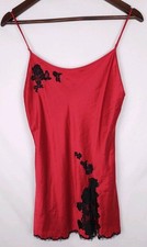 Vintage Y2K Victoria  s Secret Medium Satin Red Black Lace Babydoll Slip Gown