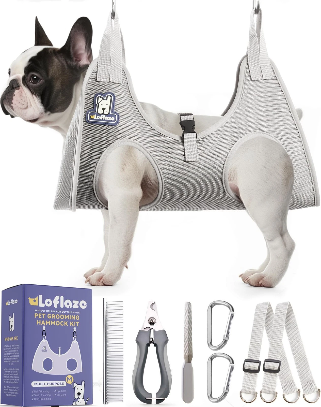 Loflaze Dog Grooming Hammock M ( Legs Distance : 7-14" / Max W：45lb ), Grey