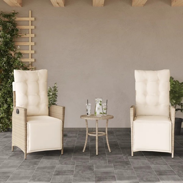 Gartensessel 2Er Set Verstellbar Beige Poly Rattan Mit FußTeil-image