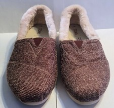 Toms JOY Alpargata Slip-On Burgundy Sweater Knit Faux Fur Lined Slipper Size 7