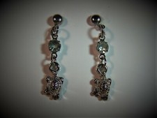 GREEN CZs AND TURTLE DROP STUDS EARRINGS 18KT WHITE GOLD PLATE FILL