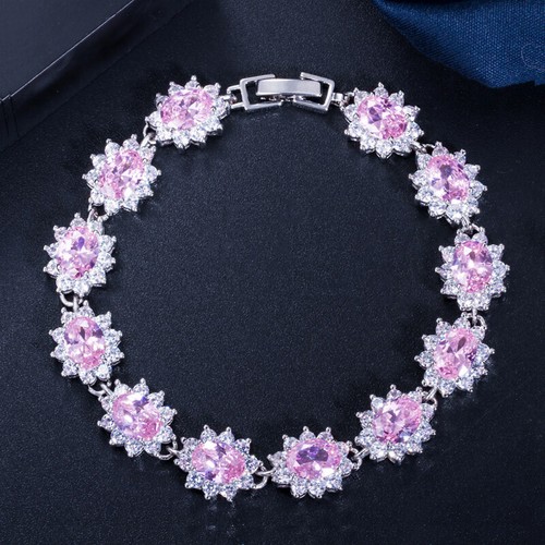 New Mix Color Oval Cut Charm Pink White Topaz Gemstone Silver Women Bracelets - Picture 5 of 6