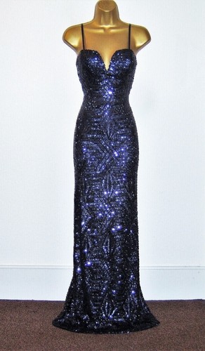 Quiz Navy Blue Sequin Long Maxi Evening Dress Size 12 Formal Prom Cruise Party - Picture 3 of 5