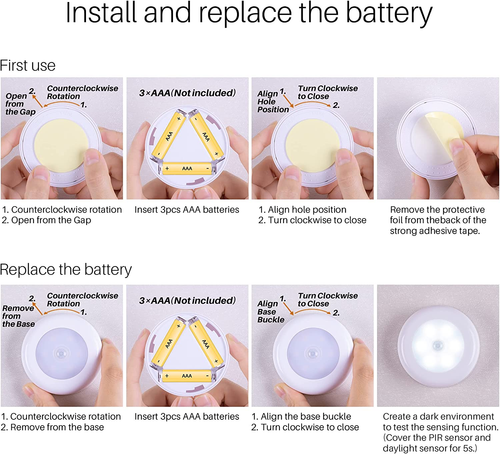 STAR-SPANGLED 3 Pack 2.8” Motion Sensor Lights Indoor AAA Battery Operated, Stic - Picture 5 of 12