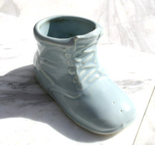 Vintage Small Ceramic Baby Shoe Planter Vase Light Blue 3" high 4.75" long