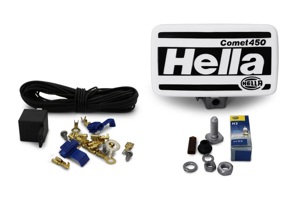 Hella Comet 450 Spot Light Set With Caps Bulbs Wiring H4 Kit O/S N/S OEM - Image 2 of 4