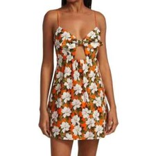 Alice + Olivia Melvina Babydoll Cut Out Mini Dress Floral Print Orange Sz 2