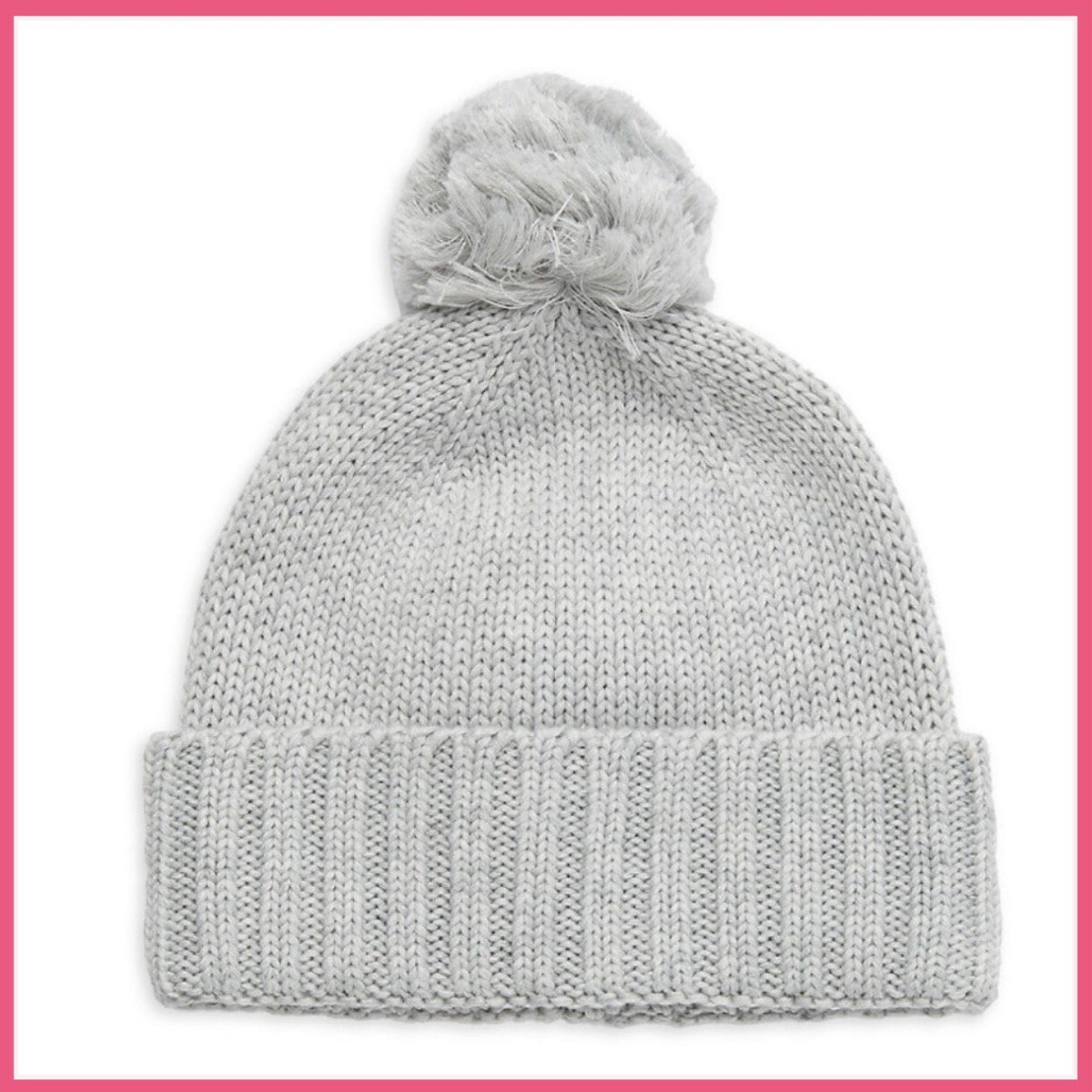 UGG ​Pom-Pom Gray Knit Beanie Stylish Hat Topped by a Yarn 