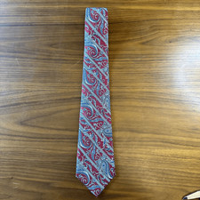 Christian Dior Made in USA Italy Woven Fabric Pasley Tie Red EUC Silk