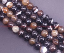 Natural Brown Stripe Agate Gemstone Round Loose Beads 6mm 8mm 10mm 12mm 15"