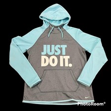 Size Medium Nike Women's Therma Fit Hoodie Sweatshirt Pullover Torquise/Gray
