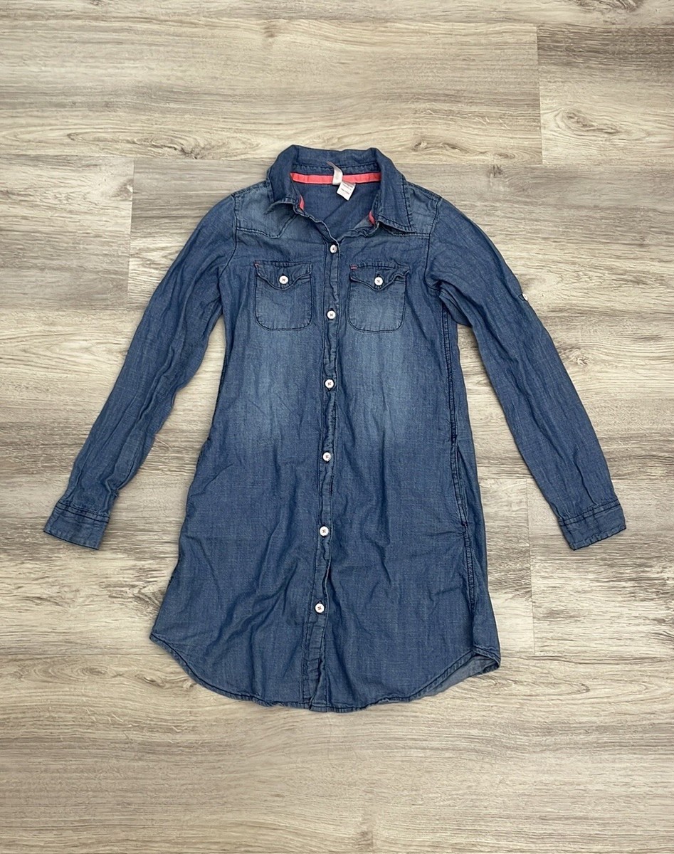 Japna Kids Blue 100% Cotton Denim Button Front Long Sleeve Dress Size  Girl's 8 | eBay