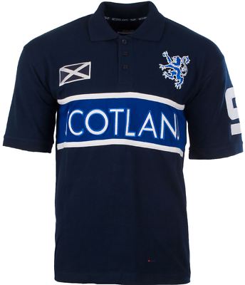 Herren Schottland Poloshirt mit zügellosem Löwen Logo Design in Marine Größe Medium