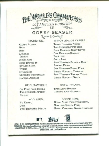 2016 Topps Allen & Ginter X #121 - Corey Seager ⚾ RC - Image 2 of 2