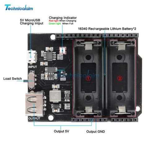 16340 Battery Shield ESP8266 ESP32 Power Supply Module Power Bank Arduino UNO R3 - Bild 12 von 12