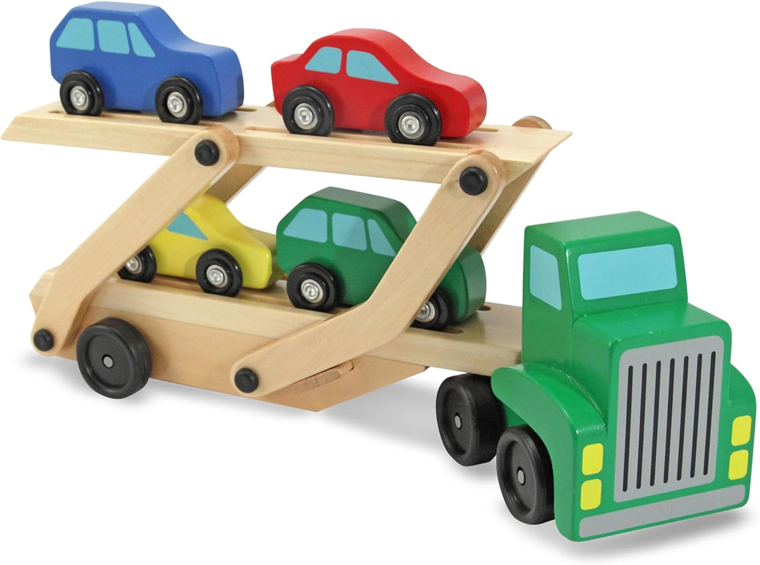 Melissa & Doug Car Carrier Truck and Cars Wooden Toy Set with 1 Truck and 4 Cars