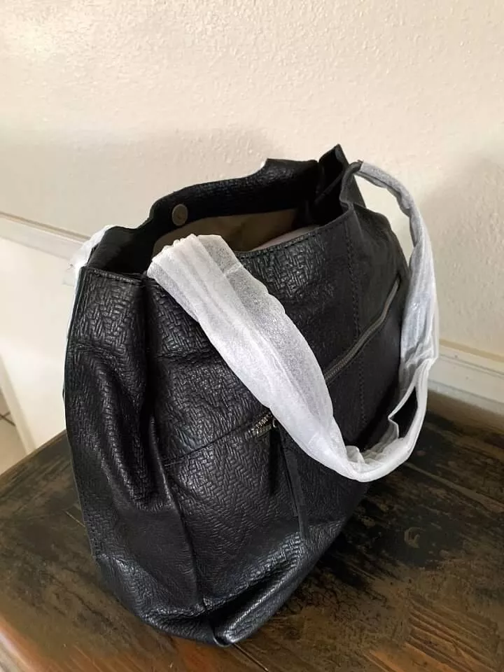 American Leather Company Black Italian Weave Celeste Handbag NWT