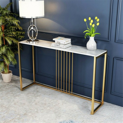 1M/1.2M Modern Hallway Accent Entrance Table Marble Console Table w/ Metal Frame - Picture 6 of 16