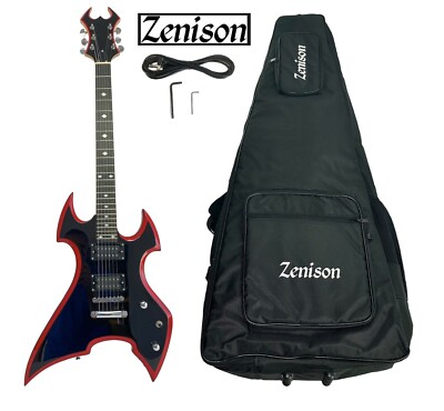 Zenison Heavy Metal Style Electric Guitar Solid Wood Body Maple Black Gig Bag