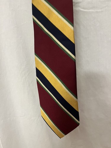 Lands End Repp Krawatte 100% Wolle weinrot weiß gelb blau diagonale Streifen strukturiert